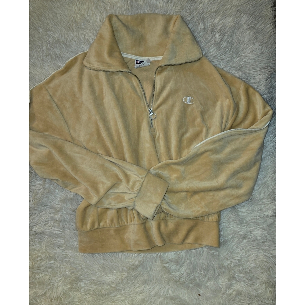 Champion Cropped Velour Sweatshirt Yellow Size Extra Small